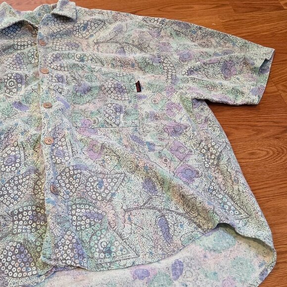 Vintage 90s Gotcha Button Down Shirt Purple Green Abstract Floral Skater Medium - Picture 3 of 14